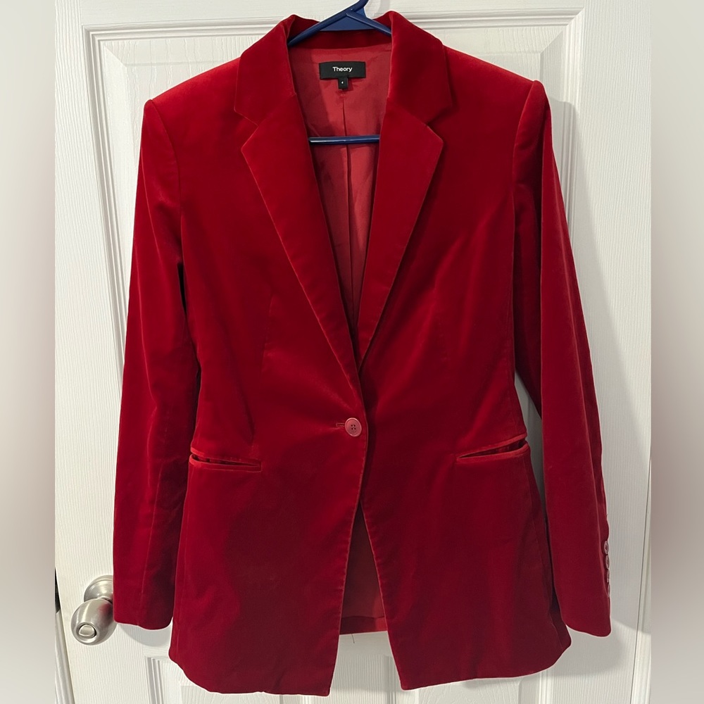 Theory Red Velvet Blazer, Size 4
